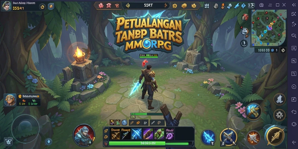 Screenshot gameplay yang menampilkan aksi seru dalam 55RT MMORPG.