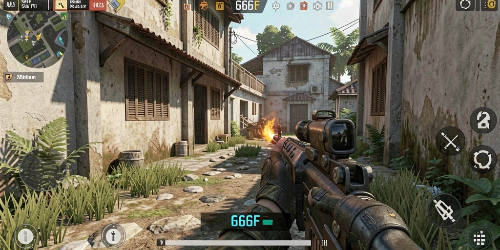 Screenshot menunjukkan aksi mendebarkan dalam gameplay 666F.