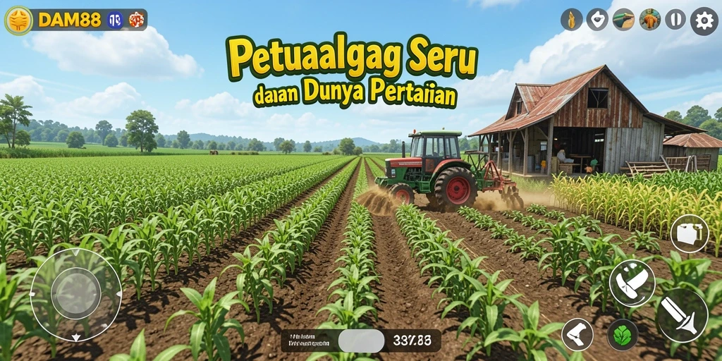 Tampilan gameplay <strong>DAM88</strong> menunjukkan petani yang sibuk menanam dan merawat tanaman.