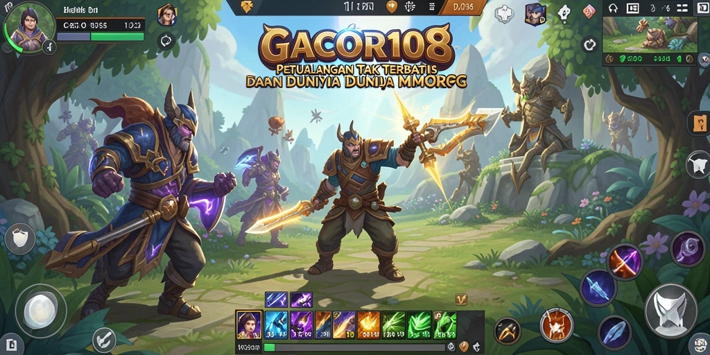 Screenshot utama GACOR108 menampilkan pertempuran seru di dunia MMORPG.