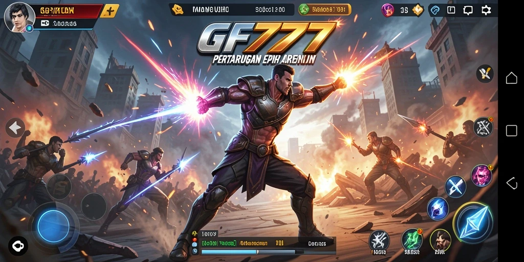 Tangkapan layar GF777 menampilkan pertarungan seru antara karakter dengan grafis yang menakjubkan.
