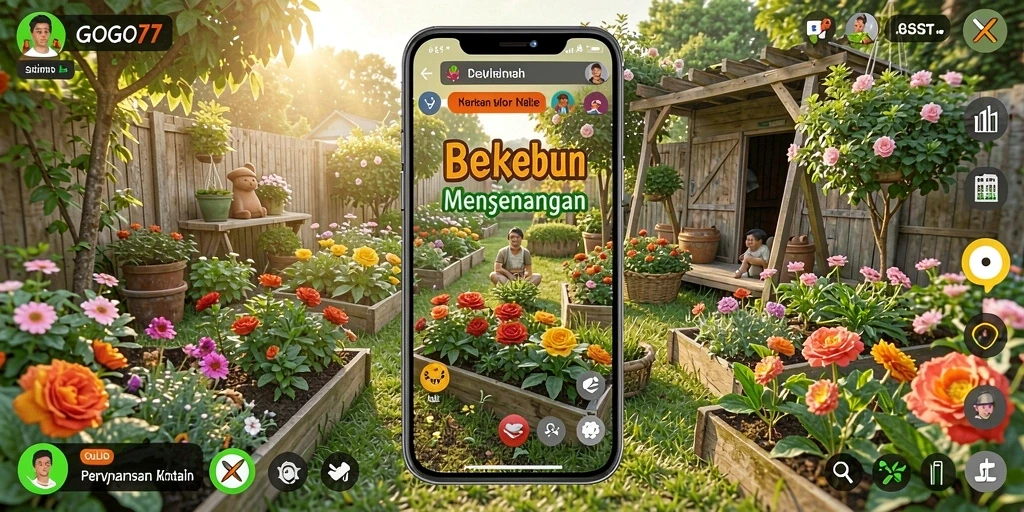 Screenshot GOGO77 menampilkan kegiatan berkebun yang seru dan interaktif.