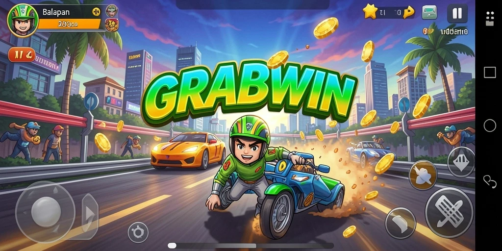Gambaran gameplay balapan yang mendebarkan di GRABWIN.