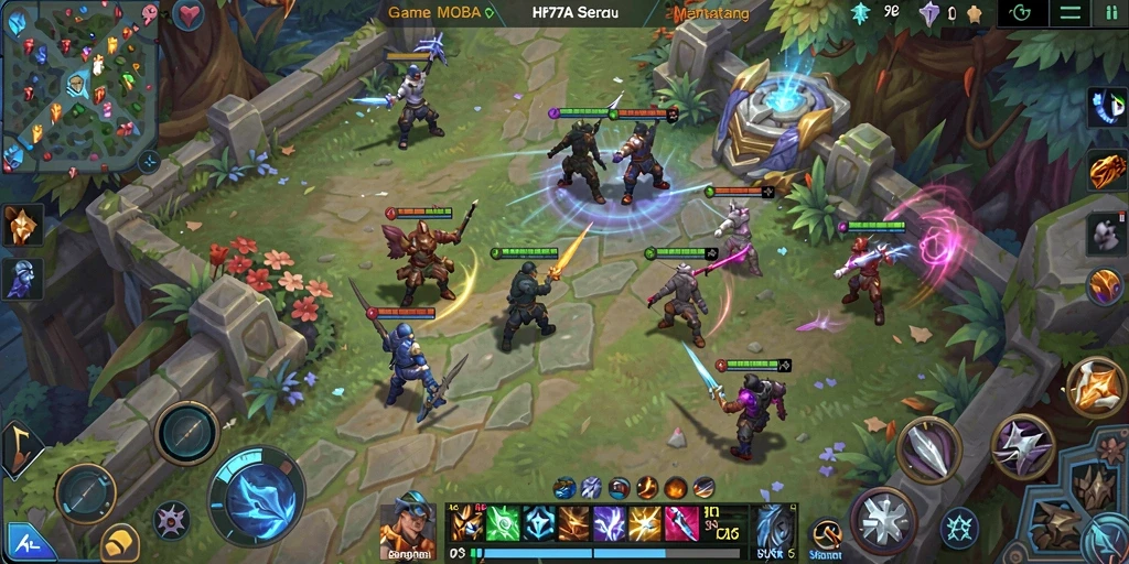 Tangkapan layar HP777 menampilkan aksi seru dalam pertandingan MOBA.