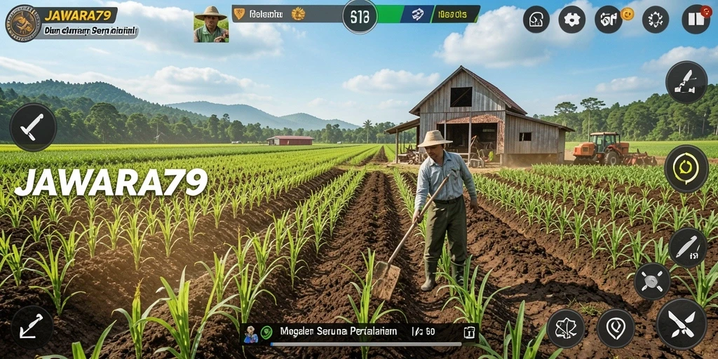 Tampilan gameplay <strong>JAWARA79</strong> yang menarik dan kaya akan aktivitas pertanian.