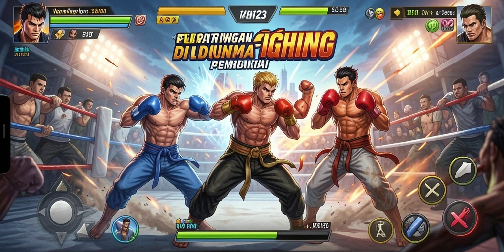Tampilan gameplay seru MAMEN123 dalam pertarungan Fighting.