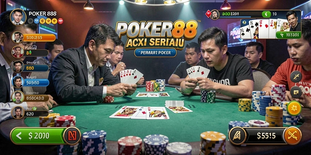 Tangkapan layar gameplay POKER88 yang intens dan mendebarkan.