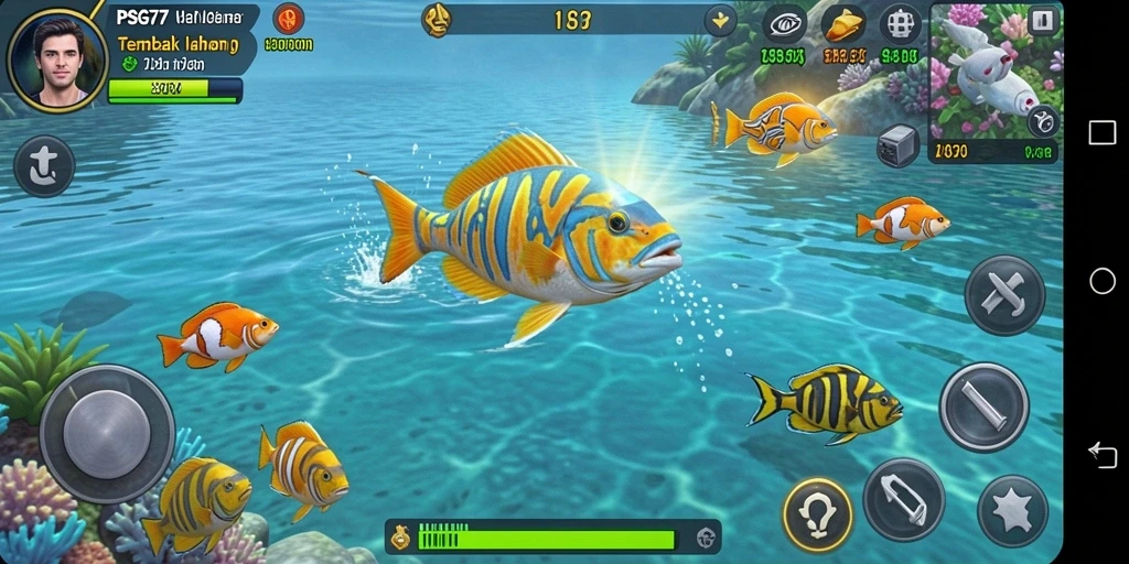 Tampilan gameplay seru PSG77 saat menembak ikan.