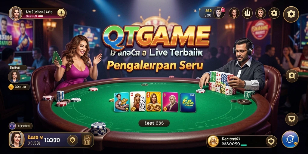 Screenshot gameplay QTGAME yang menampilkan dealer langsung dalam aksi.