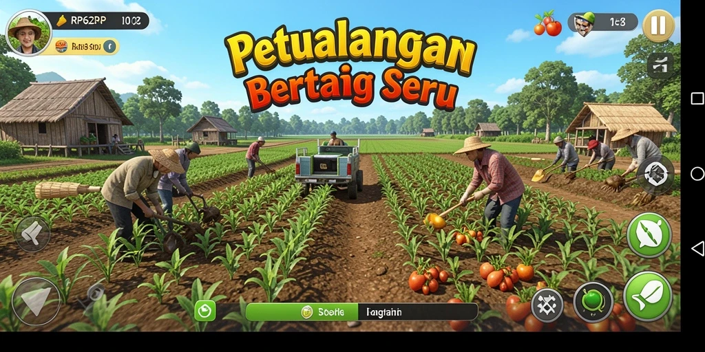 Screenshot gameplay RP62RP menampilkan aktivitas pertanian yang seru dan berwarna.