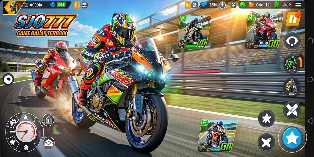 Gameplay seru SJO777 menampilkan aksi balap motor di trek menantang.