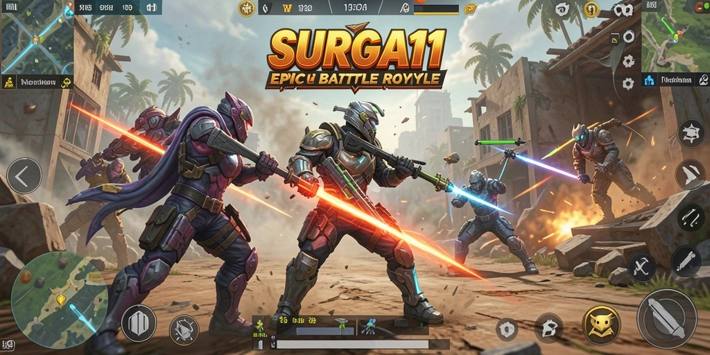 Gameplay SURGA11 yang mendebarkan dalam arena Battle Royale.