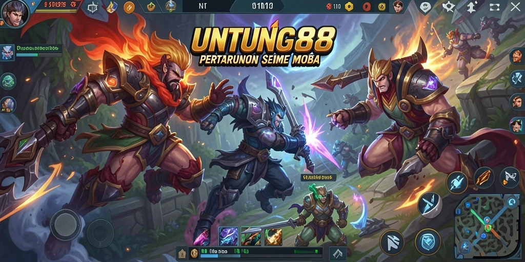 Tangkapan layar utama UNTUNG88 menampilkan aksi seru dalam pertarungan MOBA.